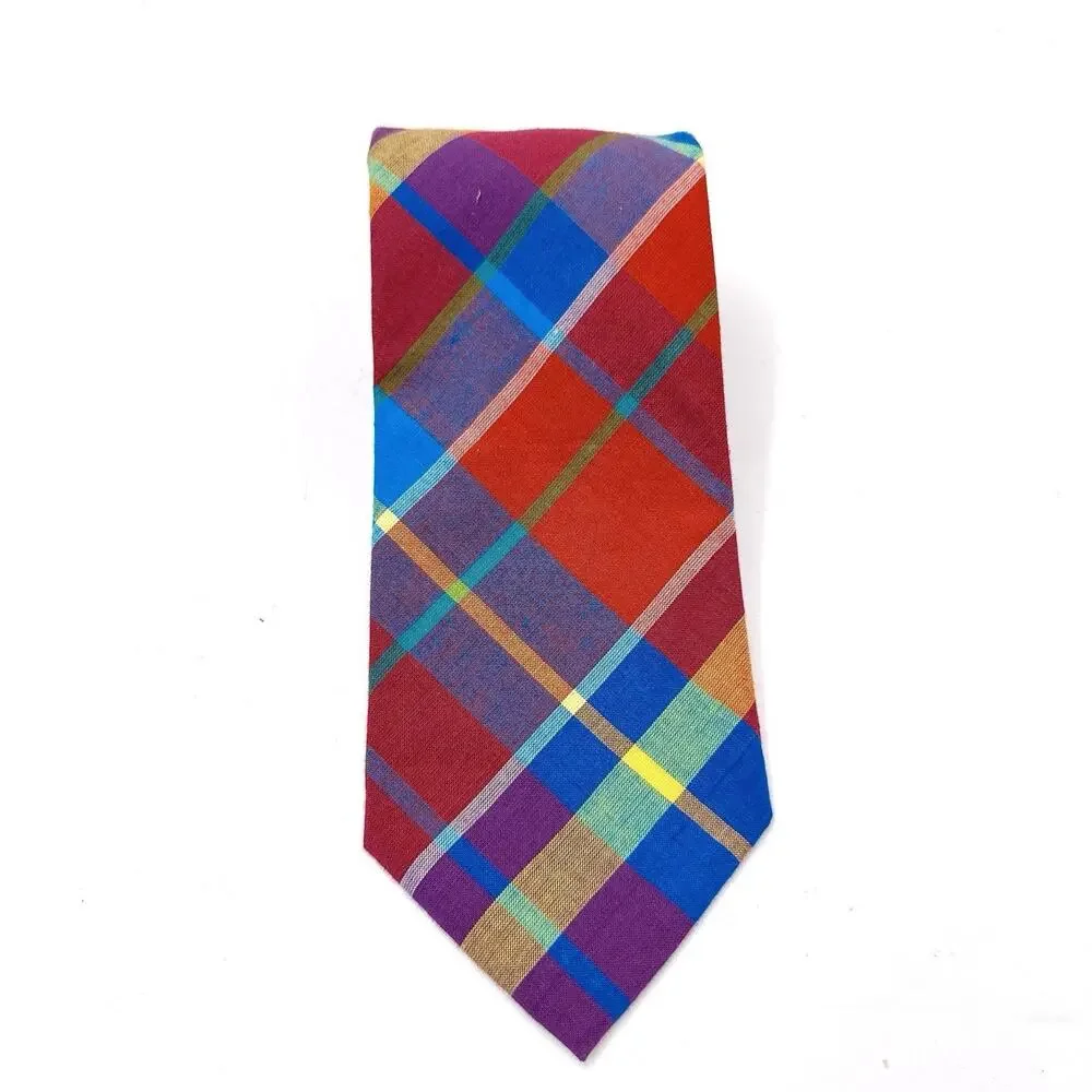 Land's End Ties‎ Charter Collection Summer Spring 100% Cotton Plaid Colorful